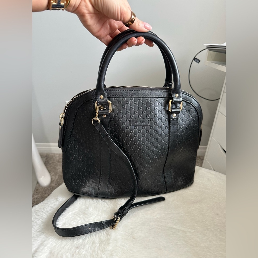 Gucci Bree Microguccissima Dome Crossbody Bag Black Leather - Picture 12 of 14